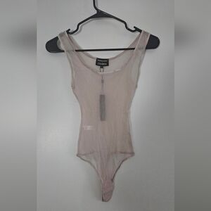 BCBGMaxAzria Sheer Light Pink Sleeveless Mesh Bodysuit
